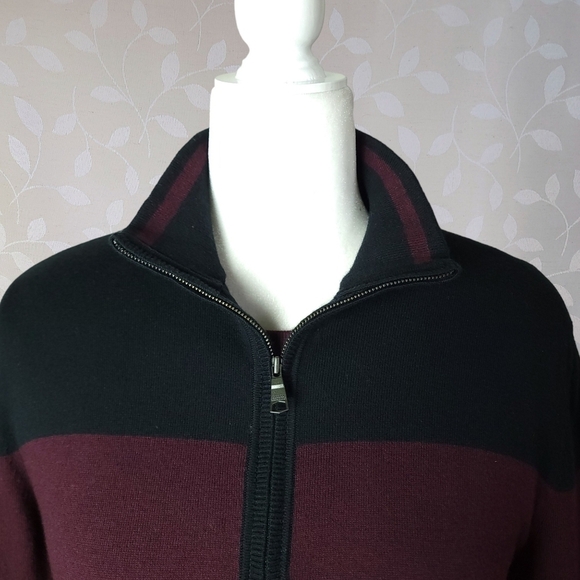 Banana Republic Quarter Zip Sweater 90s Stripe Black Red Pima Cotton Cashmere Sm - Picture 6 of 14
